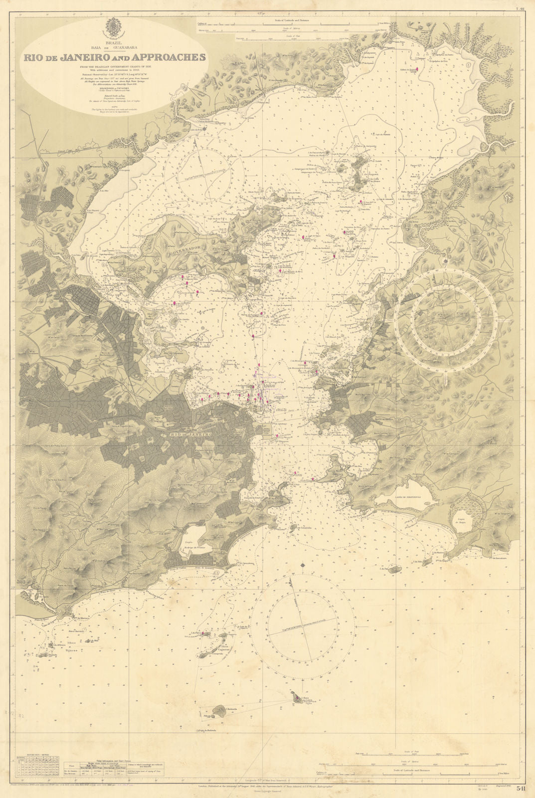 Brazil - Baia de Guanabara - Rio de Janeiro 541. Admiralty chart 1943 (1949) map